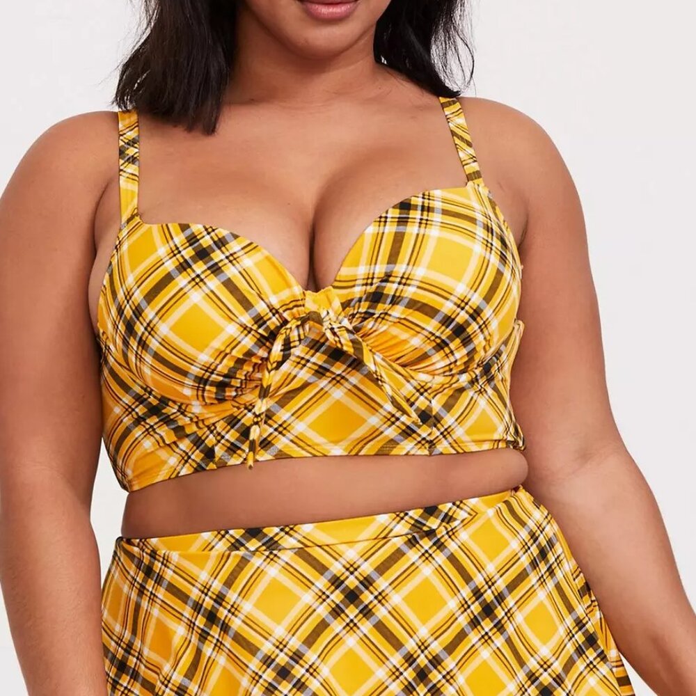 Torrid Yellow Plaid Underwire Push-Up Tie-Front Bikini Top
